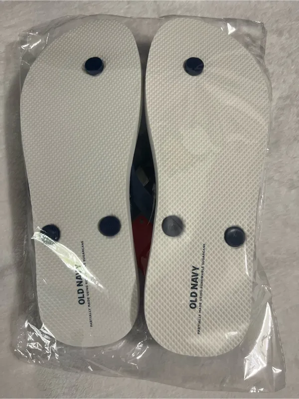 Old Navy Blue & White Striped Mickey & Minnie Flip Flops with Navy Straps - Image 2