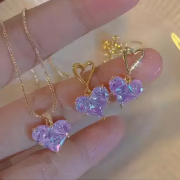 ✨ Crystal Heart Necklace & Earrings Set – Multiple Colors ✨ - Image 2