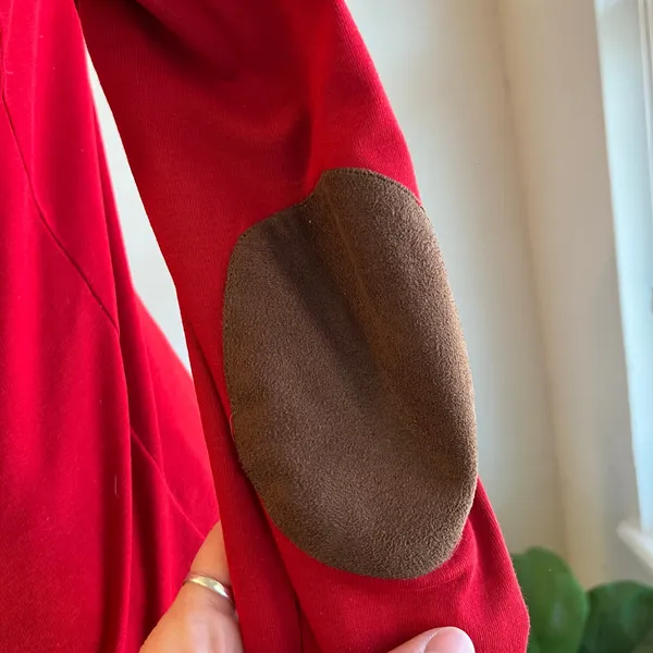 Ralph Lauren Red 100% Cotton Long Sleeve Leather Elbow Patch Top Size Medium - Image 4