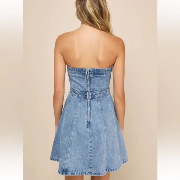 ⚜️ 3/$25 ⚜️ NWOT Lulu's Blue Strapless Denim Dress, size XS. - Image 3