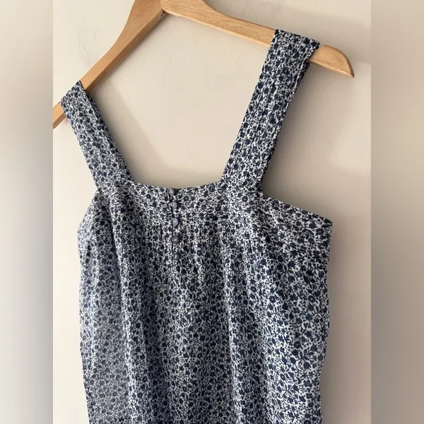 Margaret O’Leary 100%‎ Cotton Blue and White Floral Pattern Tank Top Blouse - Image 3