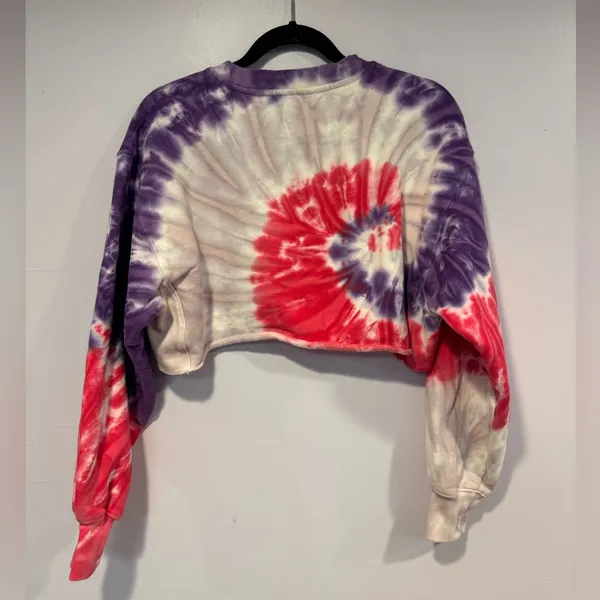 TNA CozyAF Fleece Purple Red‎ Tie Dye Cropped Sweatshirt Medium - Image 5