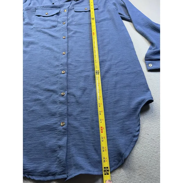 Womens Button-Down Long Sleeve Swim‎ Cover-Up Lightweight Pockets & Blue Medium - Image 6