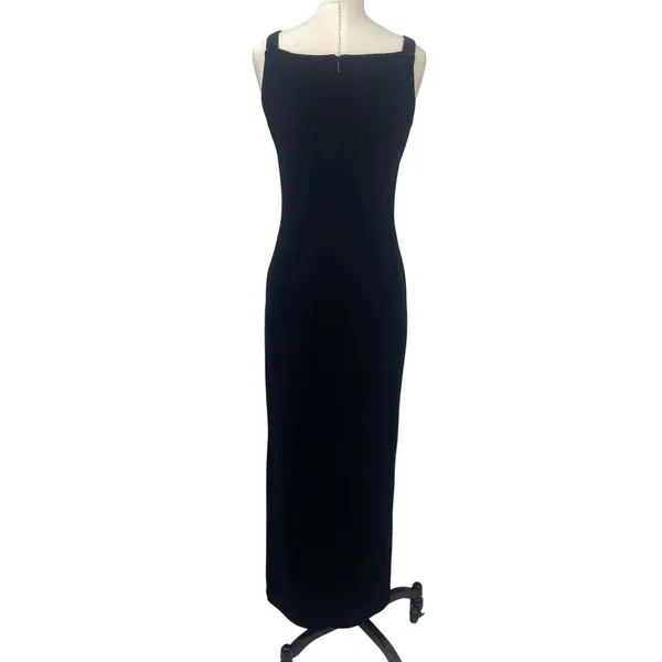 Vintage 90s Betsy & Adam Velvet Column Gown Embellished Maxi Dress Black Small - Image 8