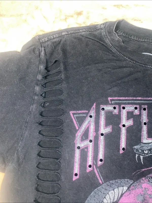 Affliction Black Distressed Tour Graphic Tee with Pink Accents - Image 4