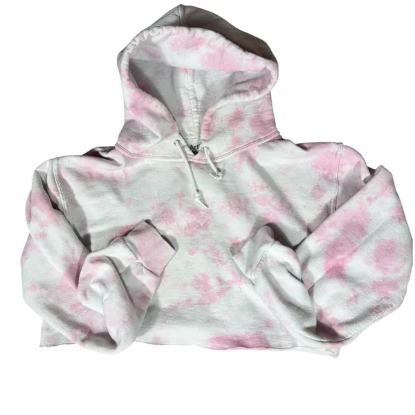 Artist Union Hoodie Womens Small Pink Tie Dye Cropped Raw Hem Long Sleeve - Image 10
