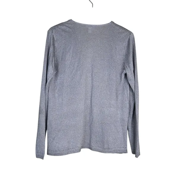 Chico's Women's M Chico's Size 1 Silver with Metallic Thread Open Front Cardigan - Image 2