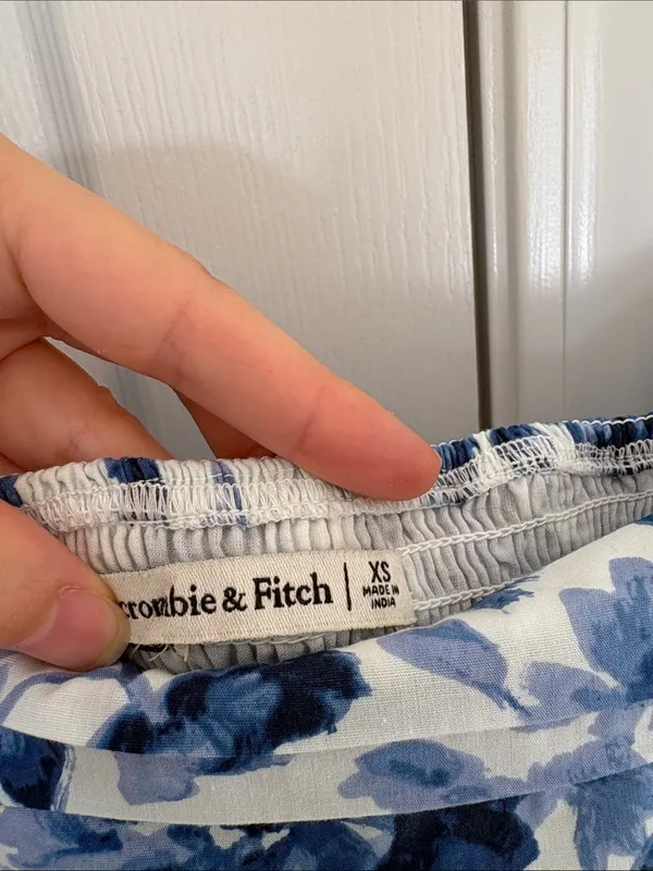Abercrombie Emerson Poplin Puff Sleeve Midi Dress Blue Floral XS - Image 4
