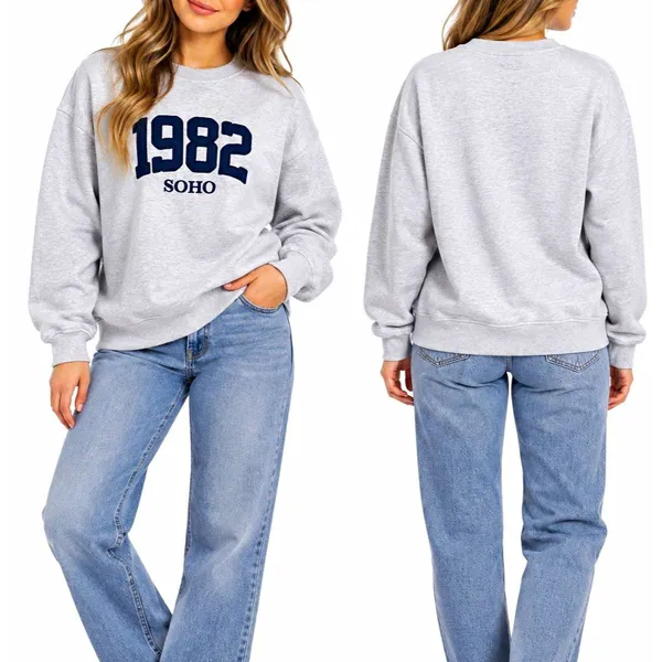 Cotton On Gray Crewneck Fleece Sweatshirt 1982 SOHO Graphic Logo Size M - Image 2