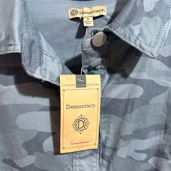 Democracy Camo Utility Jacket Womens Size S Grey Blue NWT Button Front Stretch - Image 5