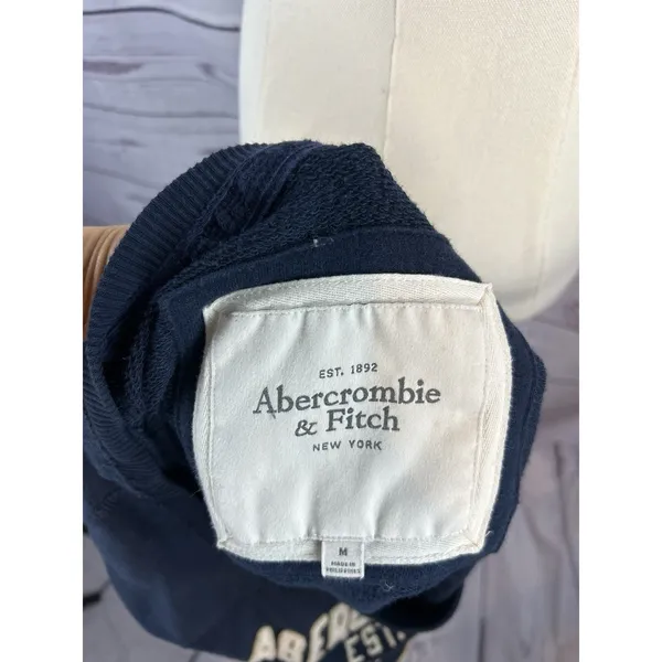 Y2k Abercrombie and Fitch Sweatshirt Womens Medium Navy Blue Logo Pullover - Image 4