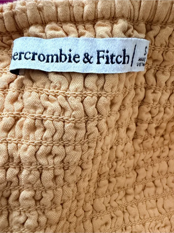 Abercrombie & Fitch Yellow Polka Dot Button-Front Linen Blend Crop Tank - Image 3