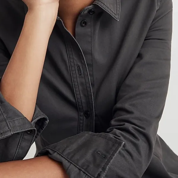 Madewell Women's Grey Darted Button-Up Shirt in (Re)generative Chino Size 10 - Image 4