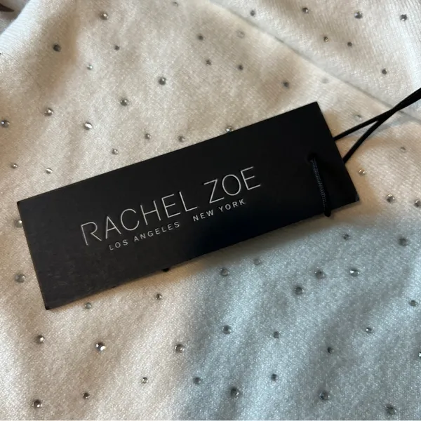 Rachel Zoe White Rhinestone‎ Embellished Poncho Soft Cozy Knit Topper One Size - Image 4