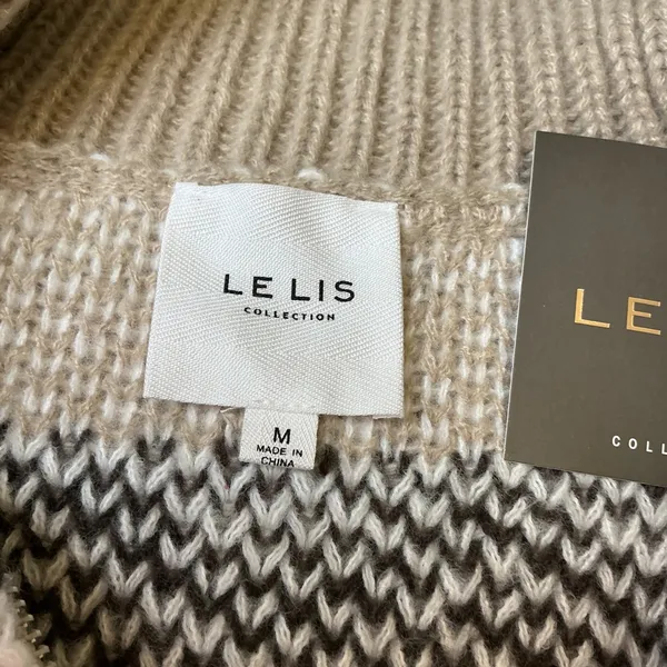 Le Lis Collection Womens Fair Isle Quarter Zip Sweater Tan‎ Brown Nordic M - Image 8