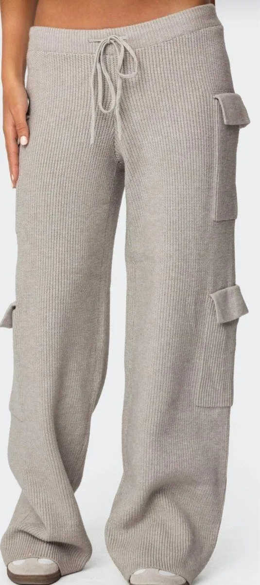 Edikted Gray Knit Hoodie & Cargo Pant Set - Image 3