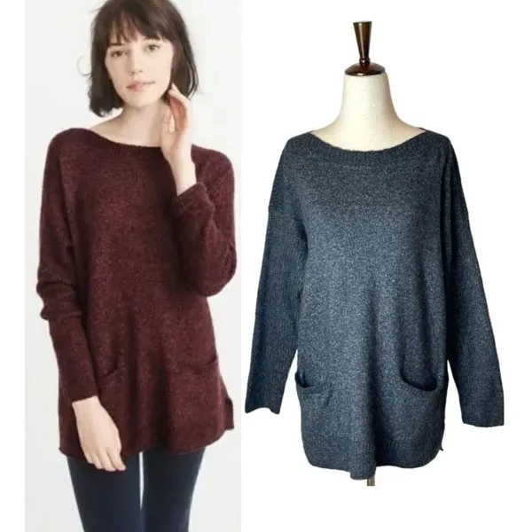 Abercrombie & Fitch Gray Boat Neck Pocket Front‎ Pullover Tunic Sweater Size S - Image 2