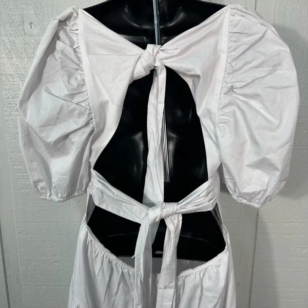 Bardot White High Low Puff Sleeve Dress Size 8 NWT - Image 6