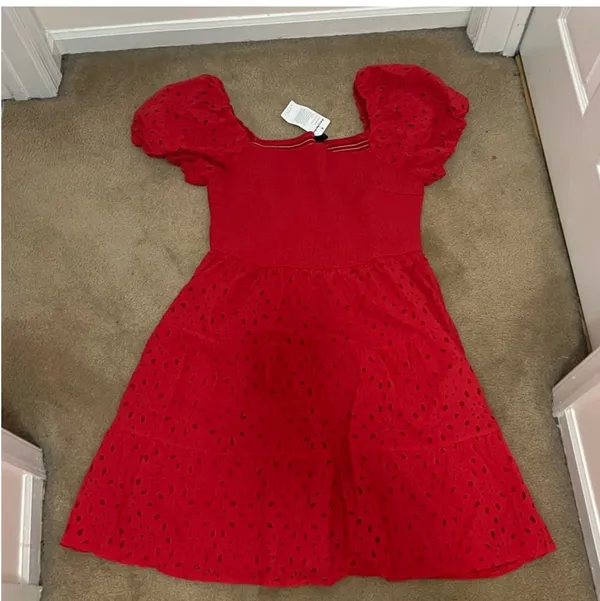 Boutique Red Smocked Eyelet Dress - Image 2