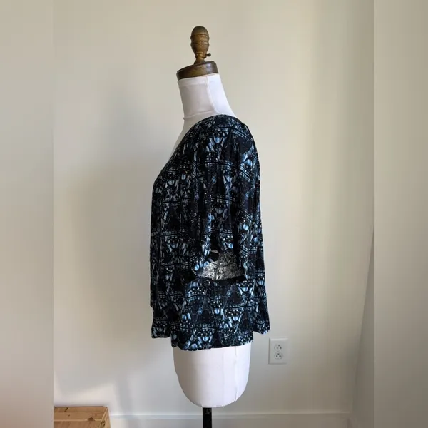 Free People Ocean Avenue One Shoulder Flowu Blue Patterned Top Small - Image 6