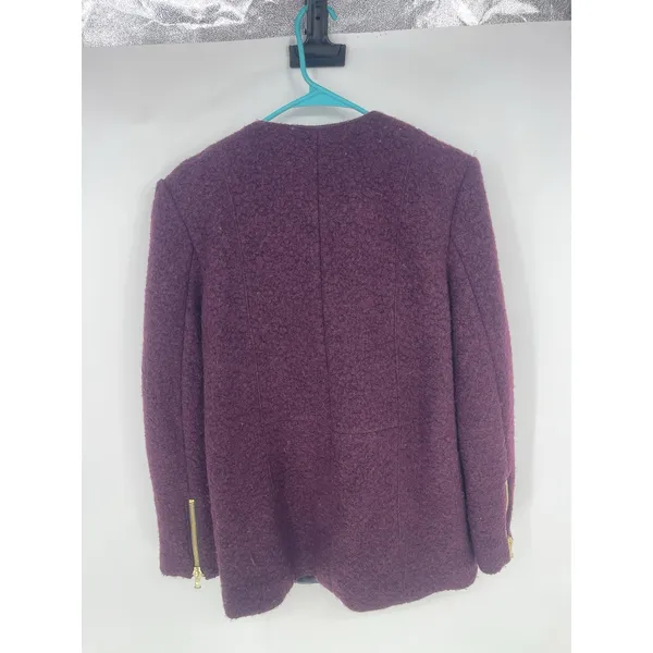 Forever21 Moto Wool Jacket Womens Size L Burgundy, Gold Zipper‎ - Image 5