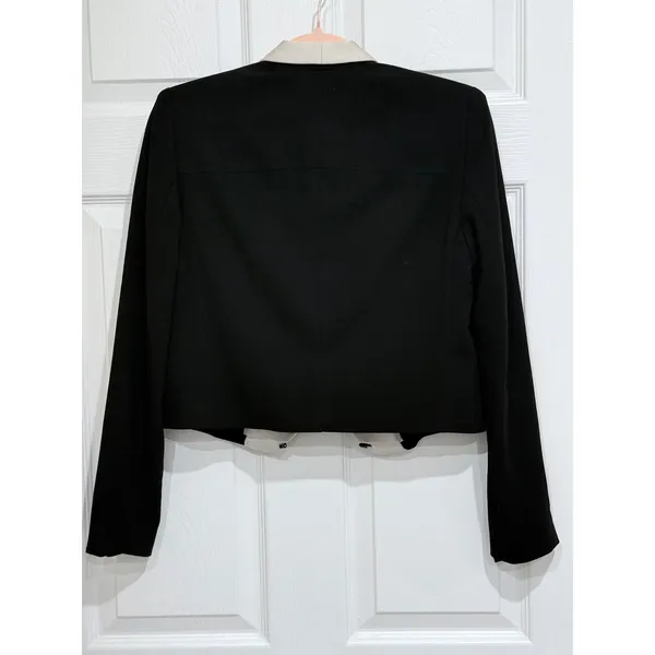 Alice + Olivia Employed Cropped Tuxedo Blazer Black Cream Shawl Collar Size 4 - Image 6