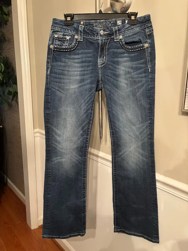 Miss Me Dark Blue Bootcut Jeans with Embellished Pockets - Image 3