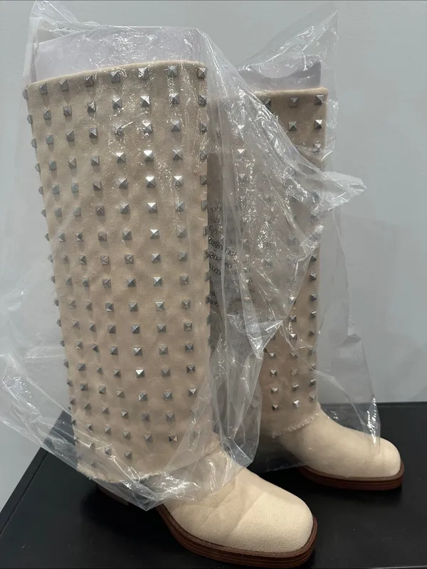 Steve Madden Studded Knee-High Beige Women's Boots - Image 3