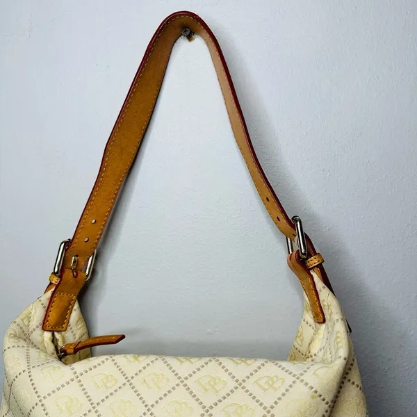 DOONEY & BOURKE Cream Yellow DB Monogrammed Vachetta Leather Shoulder Bag - Image 7