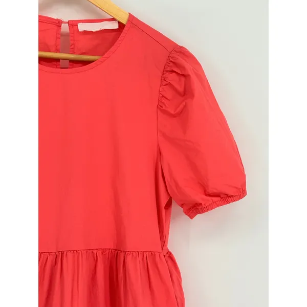 Adyson Parker Tiered Puff Sleeve Dress Womens Medium‎ Coral Babydoll Pockets - Image 10