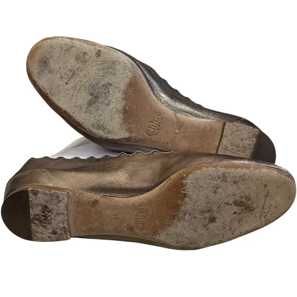 Chloe Lauren Scalloped Ballet Flats Bronze Leather Classic‎ Luxury EU 40 US 9.5 - Image 11