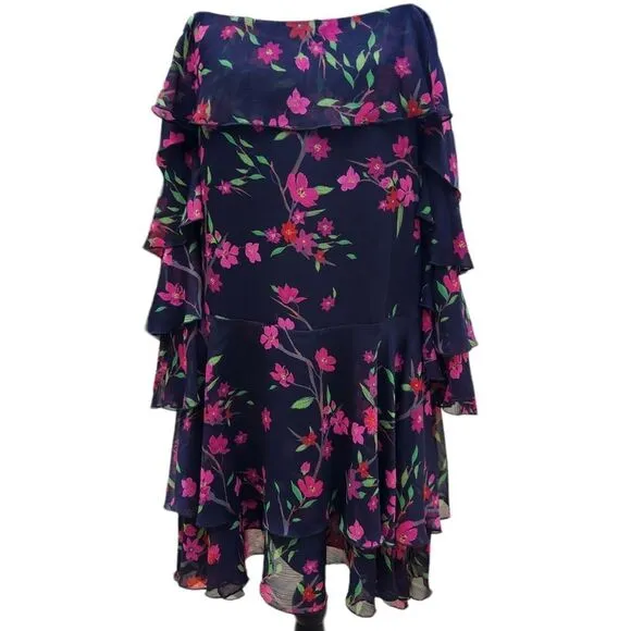 Alice + Olivia Black Floral Silk‎ Chiffon Lexis Sakura Mini Dress Off Shoulder 6 - Image 4