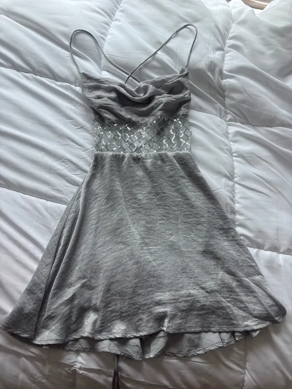 Lucy in the Sky Satin Sequin Cutout Dress - Image 3
