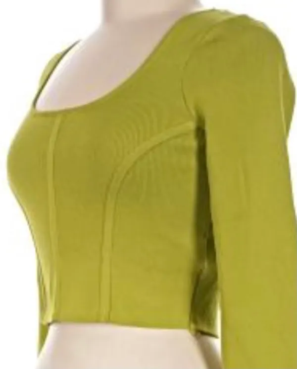 Happily Grey Ribbed Cropped Long Sleeve Top in Chartreuse/Lime Green - Image 3