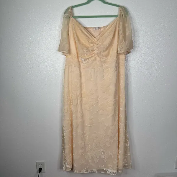 Baltic Born Mera Cream Velvet Floral Flutter Sleeve‎ Midi Dress - Image 2