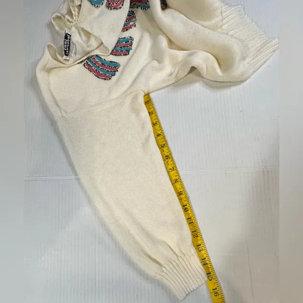 Vintage Kenneth Too‎ Ivory Aztec Pullover Sweater Turquoise Embellished Sz S/M - Image 7