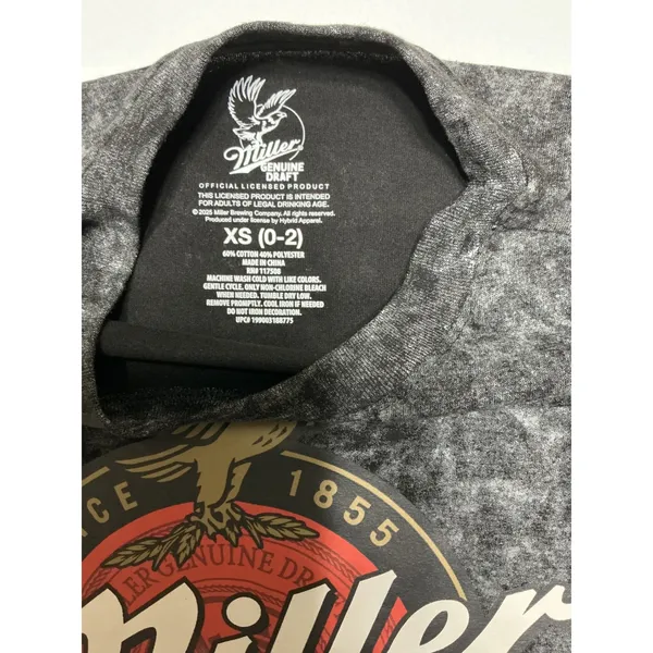 Miller Genuine Draft Womens XS T Shirt Acid Wash Beer Graphic Tee NWT Black - Image 3