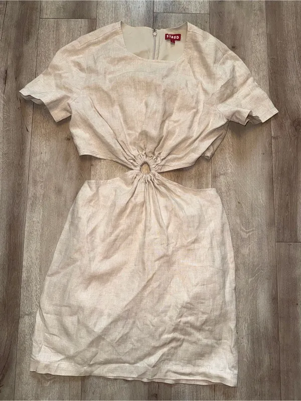 STAUD Epona Dress Natural Cutout Tie-Front- Mini- Sz: S - Image 3