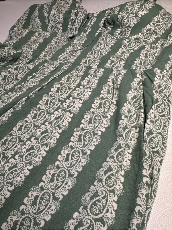 Su Wish Green Paisley Jumpsuit Womens XL Boho Wide Leg Tie Front - Image 12