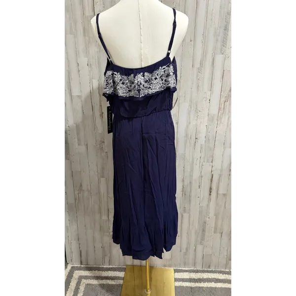 NWT Luxology Dress Womens Size 4 Navy Blue Lace Overlay Spaghetti Strap‎ Midi - Image 6