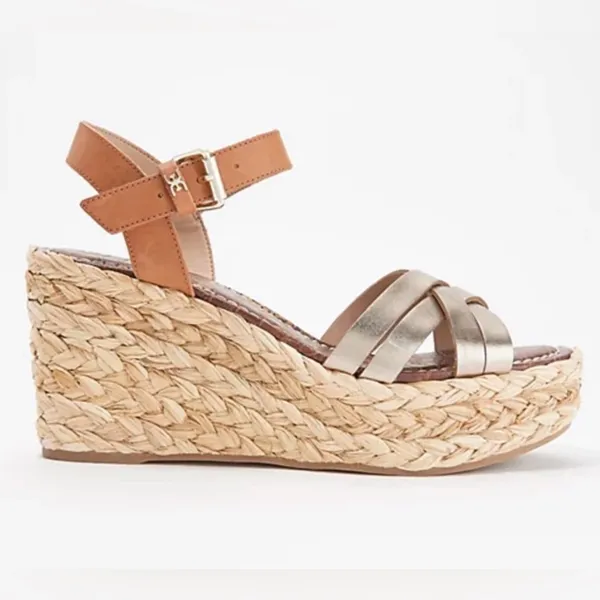 Sam Edelman Gold and Tan Platform Sandals - Image 3