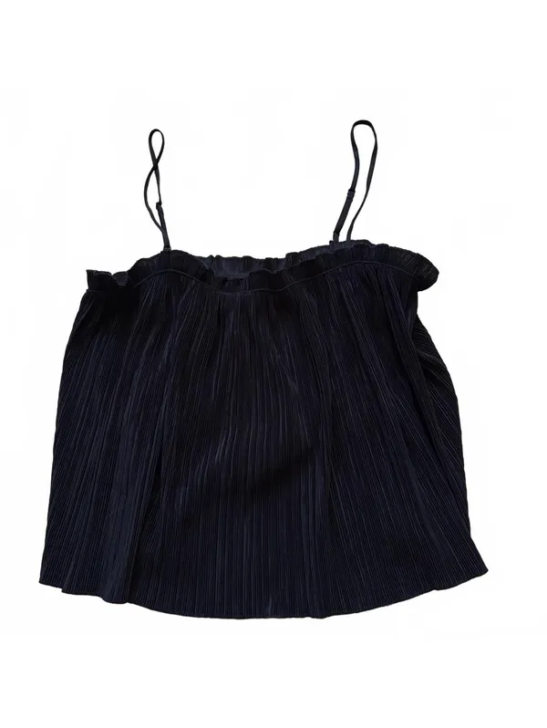 Madewell Nicole Plisse Crinkle Pleated Ruffle Cami Tank Top Black Women Size XS - Image 5