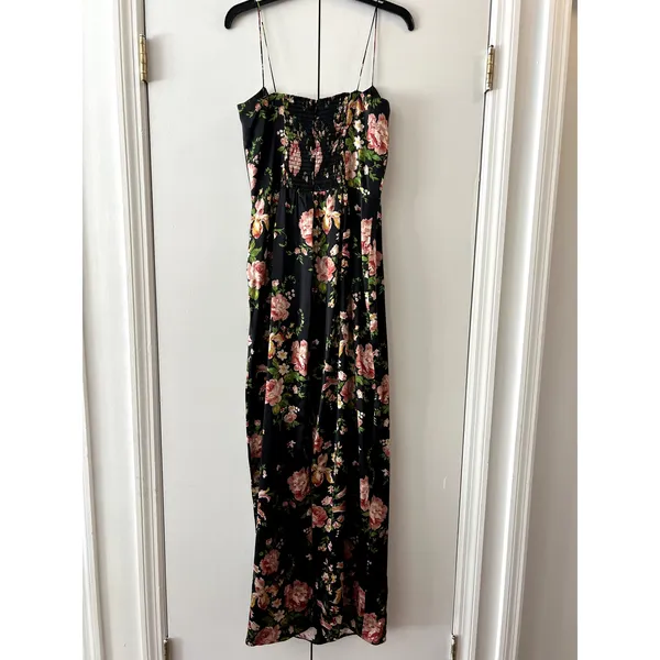 Reformation Frankie Silk Maxi Dress Silk Floral Print Black Pink Size 10 New - Image 6