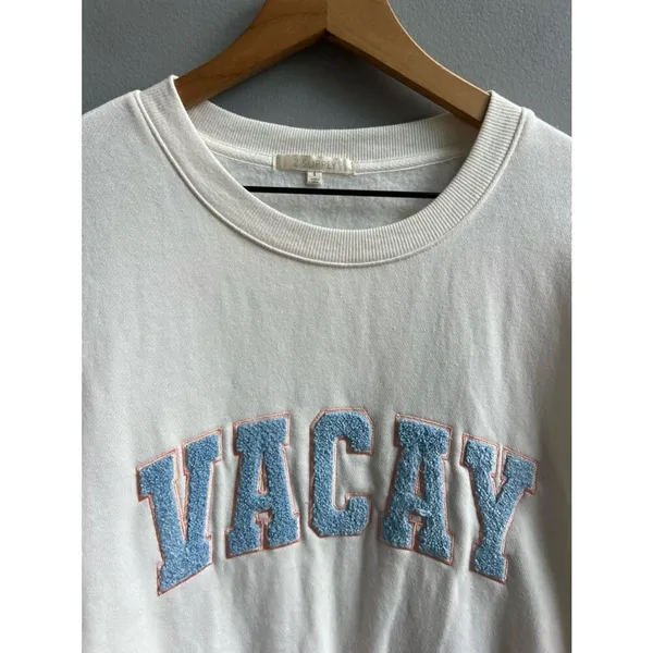 Z Supply Evereve Vacay Sweatshirt Crewneck Pullover Cream White Blue Size Small - Image 5
