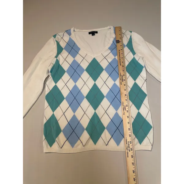Tommy Hilfiger White Lightweight Argyle Sweater – Size L - 100% cotton - Image 3