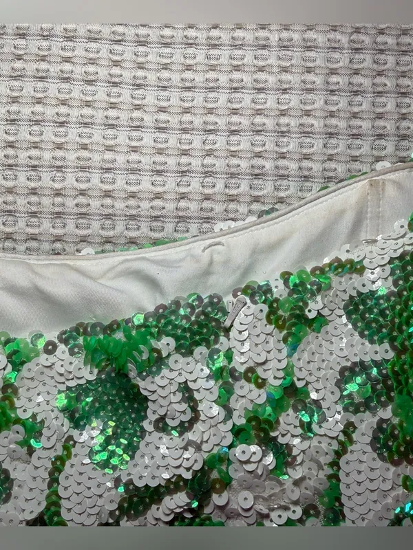 Jovani Size 10 Green And White Floral Full Length Sequin Prom Homecoming Straps - Image 7