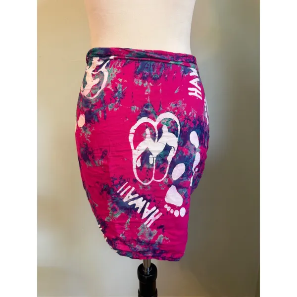 Pineapple Moon Hawaii Tie Dye Sarong Wrap Scarf Pink Purple Rayon Fringed Batik - Image 4