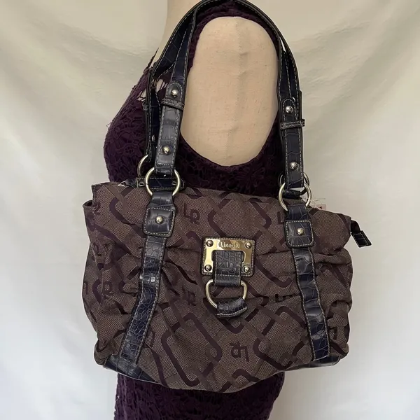 LineaR Fabric Logo Satchel Purse Purple Y2K McBling Croco Double Handle Indie - Image 13