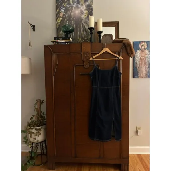 Steve Madden Denim Midi Dress Size 12 Dark Wash Fitted Spaghetti Strap EUC - Image 3