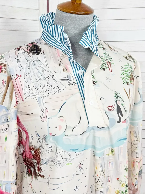 Cherry Betty Christmas Print Ruffle Collar Blouse Cream Pastel Small Cottagecore - Image 4